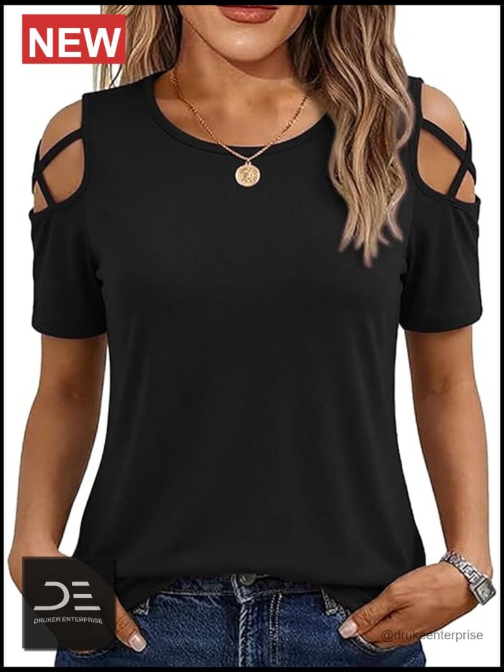 Women's Cold Shoulder Tunic Top Short Sleeve Scoop Neck T-Shirt Flowy Loose Fit